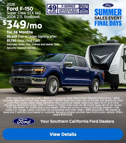 Ford Summer Sales Event Final Days: 2026 Ford F-150 Lease Offer | Southern California Ford Dealers Ford Summer Sales Event Final Days: 2026 Ford F-150 Lease Offer | Southern California Ford Dealers